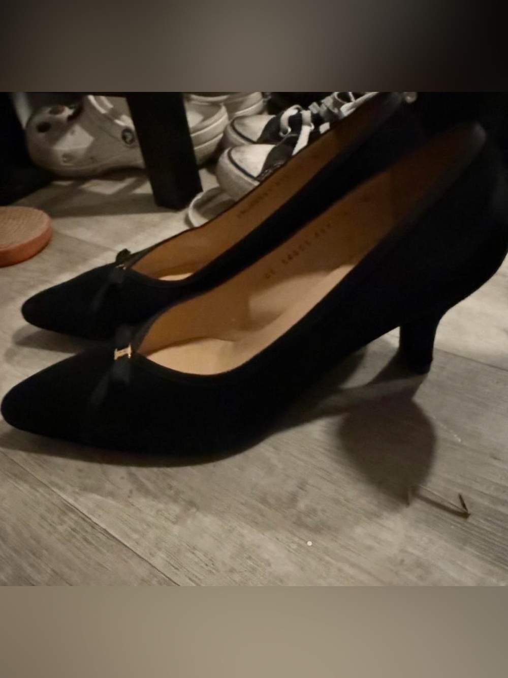 Salvatore Ferragamo Black Suede Mid Heel Pump with Bow